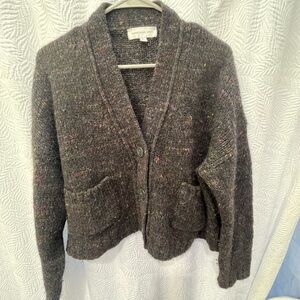 Something navy boxy/ crop black and multi color speckled sweater